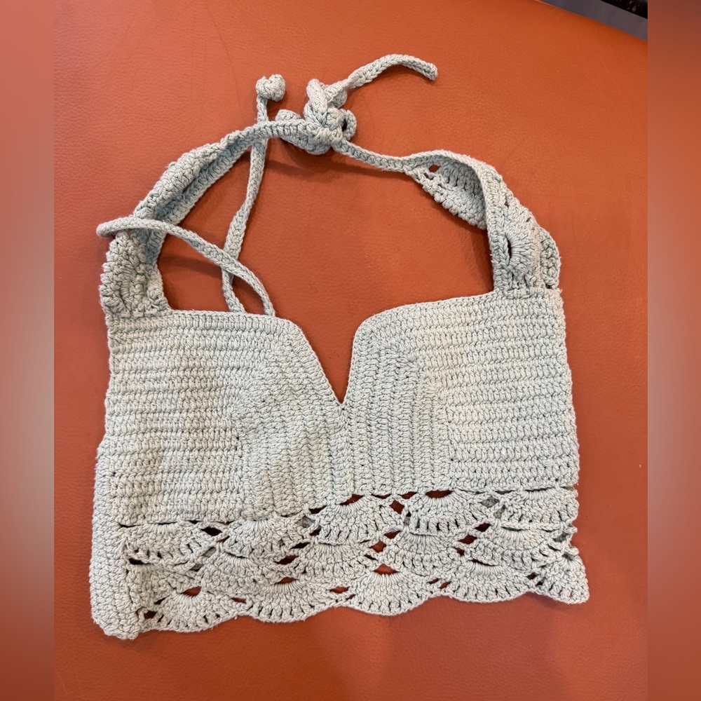 NWOT Handmade Crochet Halter Top  Soft Mint Size S
